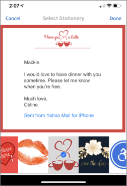 Hình ảnh một mẫu nền mẫu trong Yahoo Mail cho iOS.