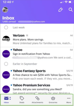 Hình ảnh tab chế độ xem trong ứng dụng Yahoo Mail.